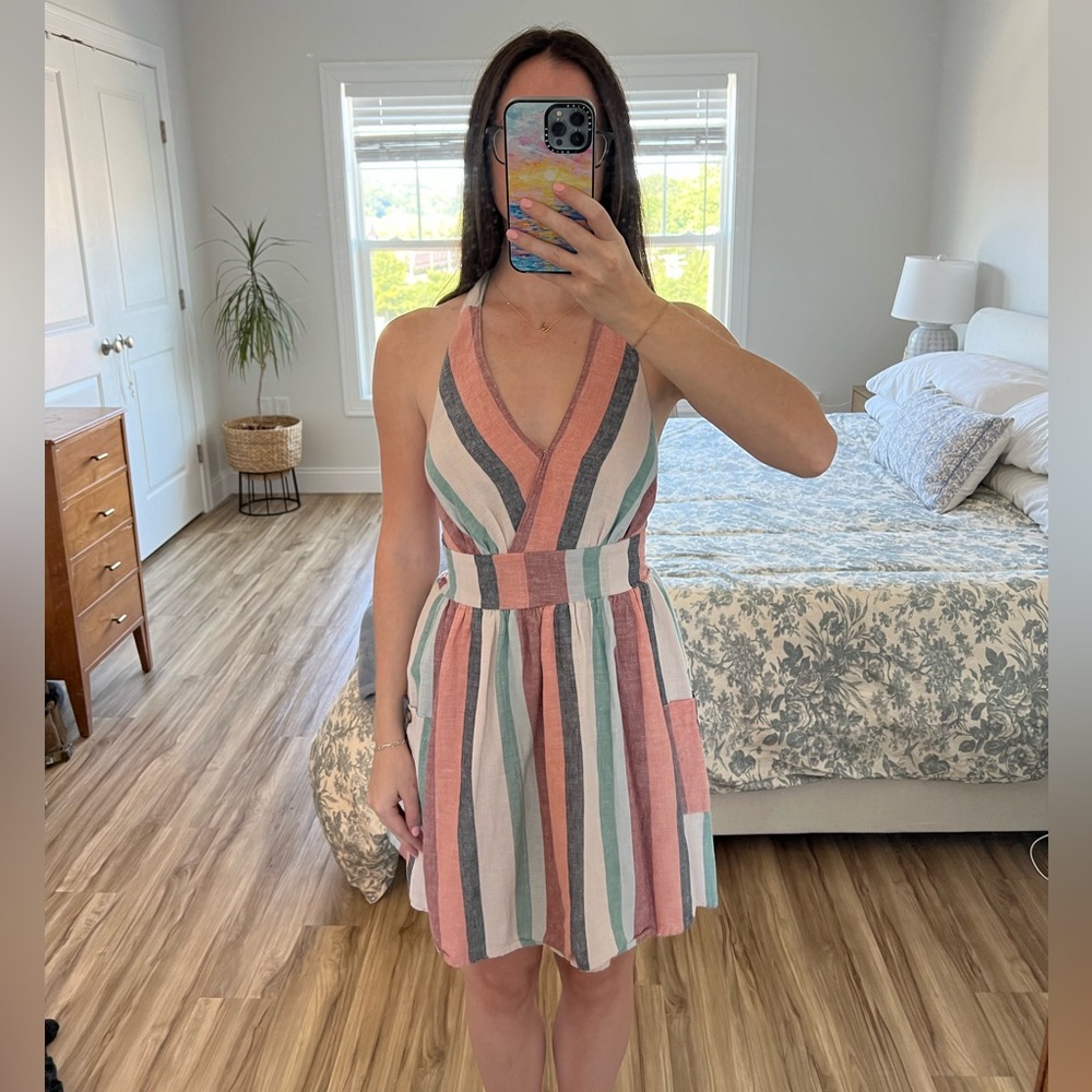 American Eagle Striped Halter Mini Dress